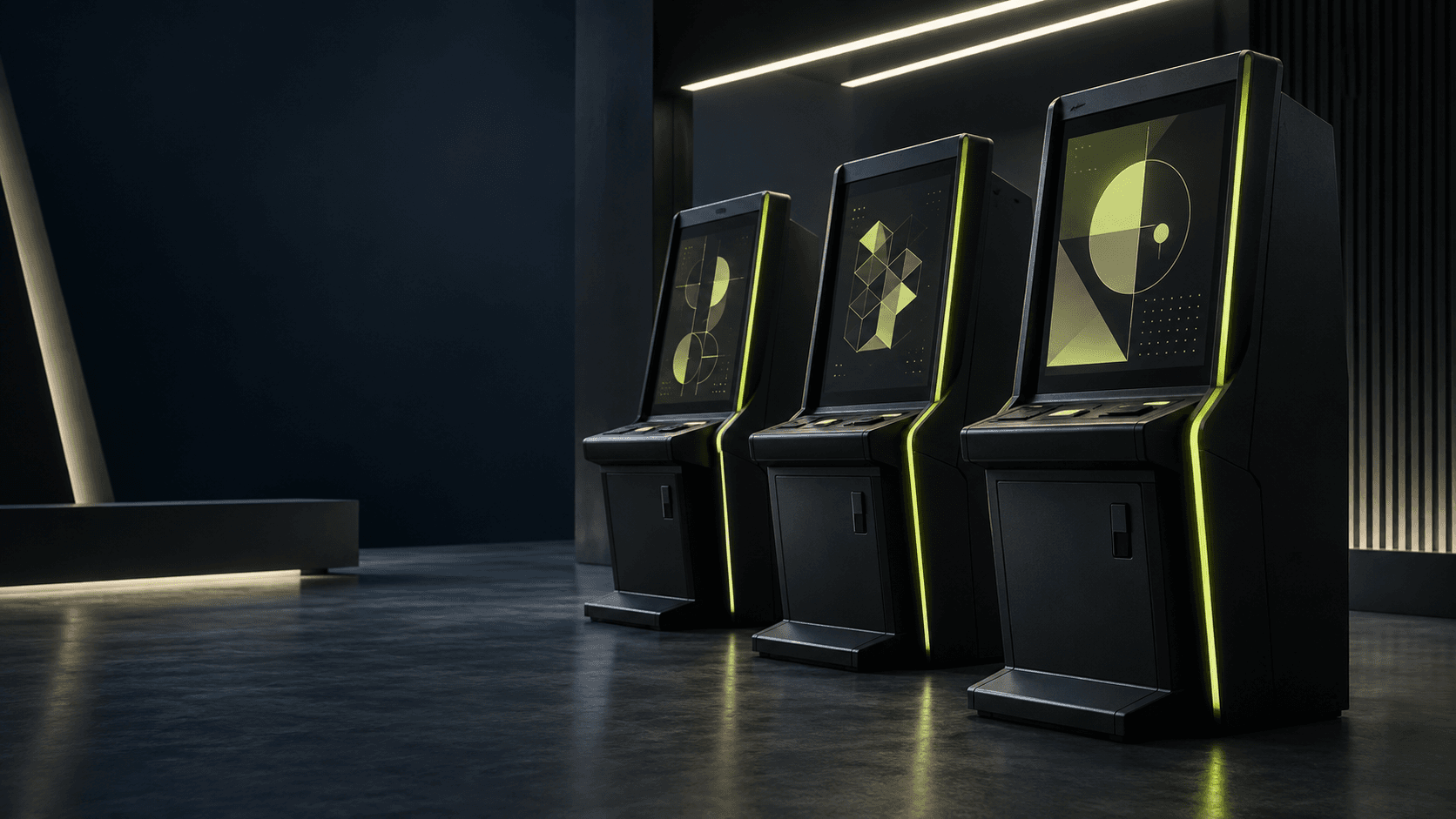 Conceptual illustration of unbranded skill gaming terminals